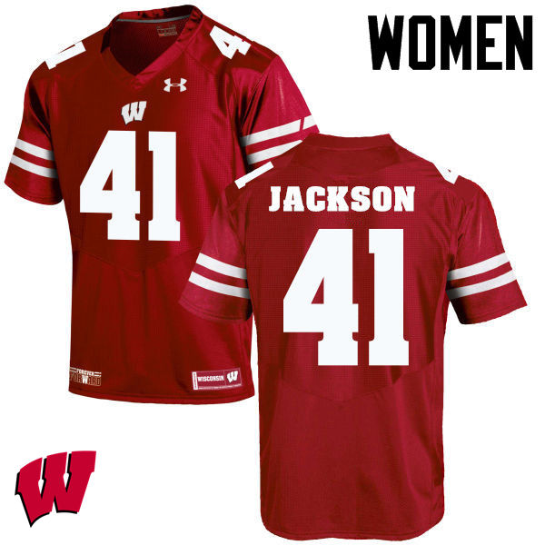 Wisconsin Badgers Women's #41 Paul Jackson NCAA Under Armour Authentic Red College Stitched Football Jersey BK40L10GF